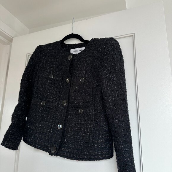 NWOT Veronica Beard Ferazia Metallic Tweed Jacket Black Sz 2 Boxy Fit - Picture 5 of 11